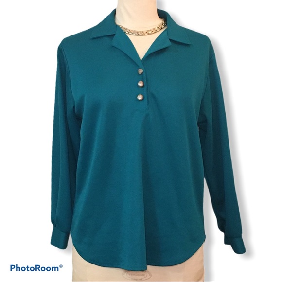Long Sleeve Vintage 80’s/90’s Teal Blouse - Picture 4 of 5